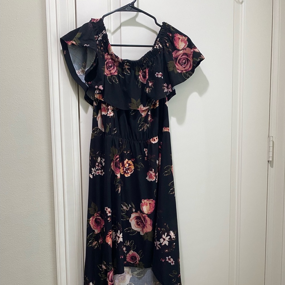 Black floral midi dress
